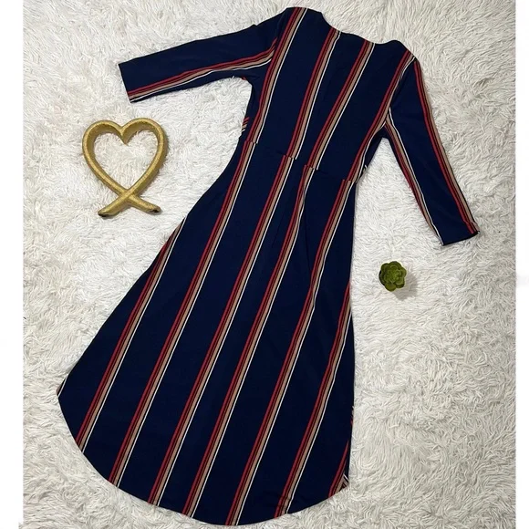 Express Blue Pink Asymmetrical Long Sleeve Sundress - Picture 2 of 4